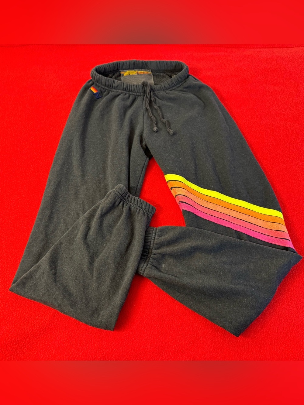 Aviator Nation Chevron 5 Stripe Rainbow Sweatpants Womens Size Small Gray EUC